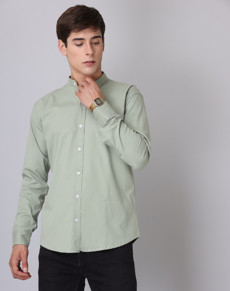 Premium Chinese Collar Pista Tailored Fit Cotton Casual Shirt for Man