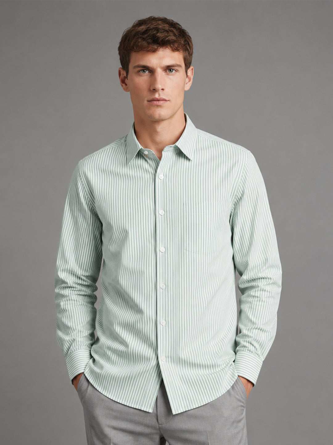 Beige & Light Green Stripe Oxford Pack of 2 Shirts For Men