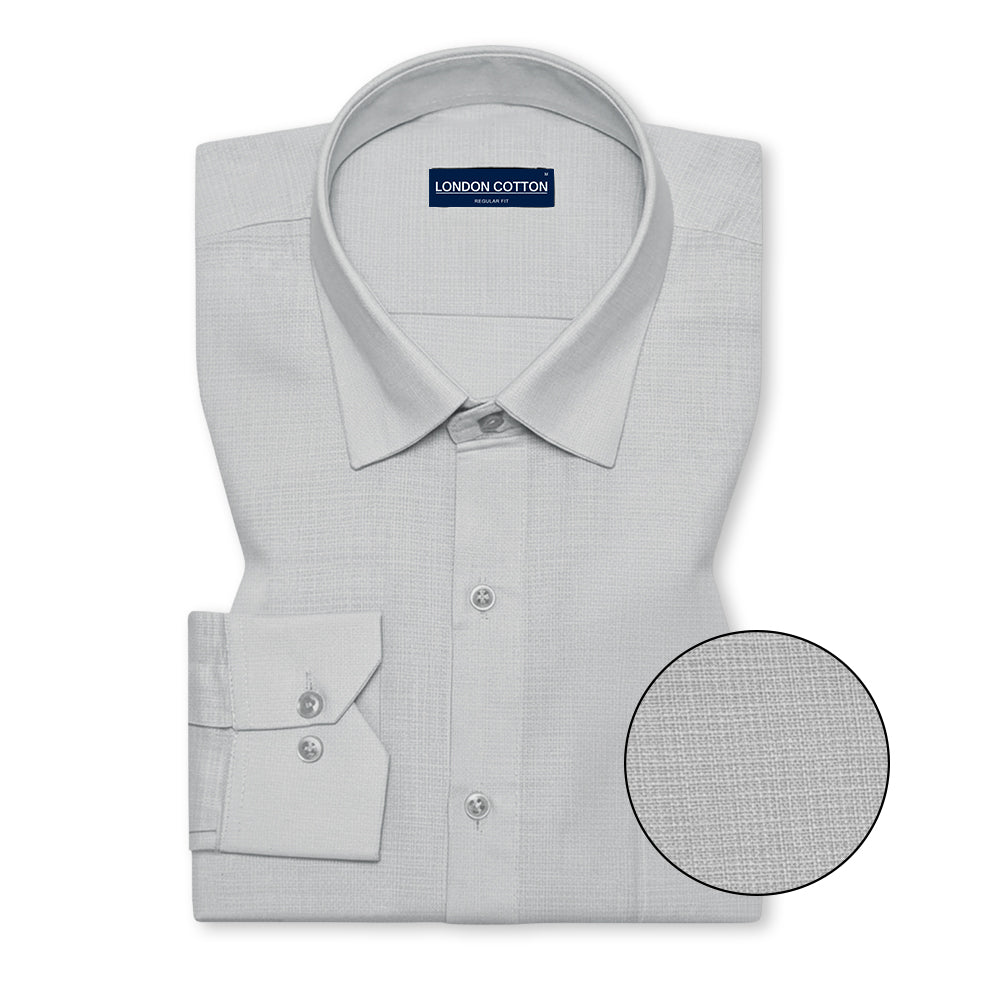 Silver Textured Linen Shirt For Men