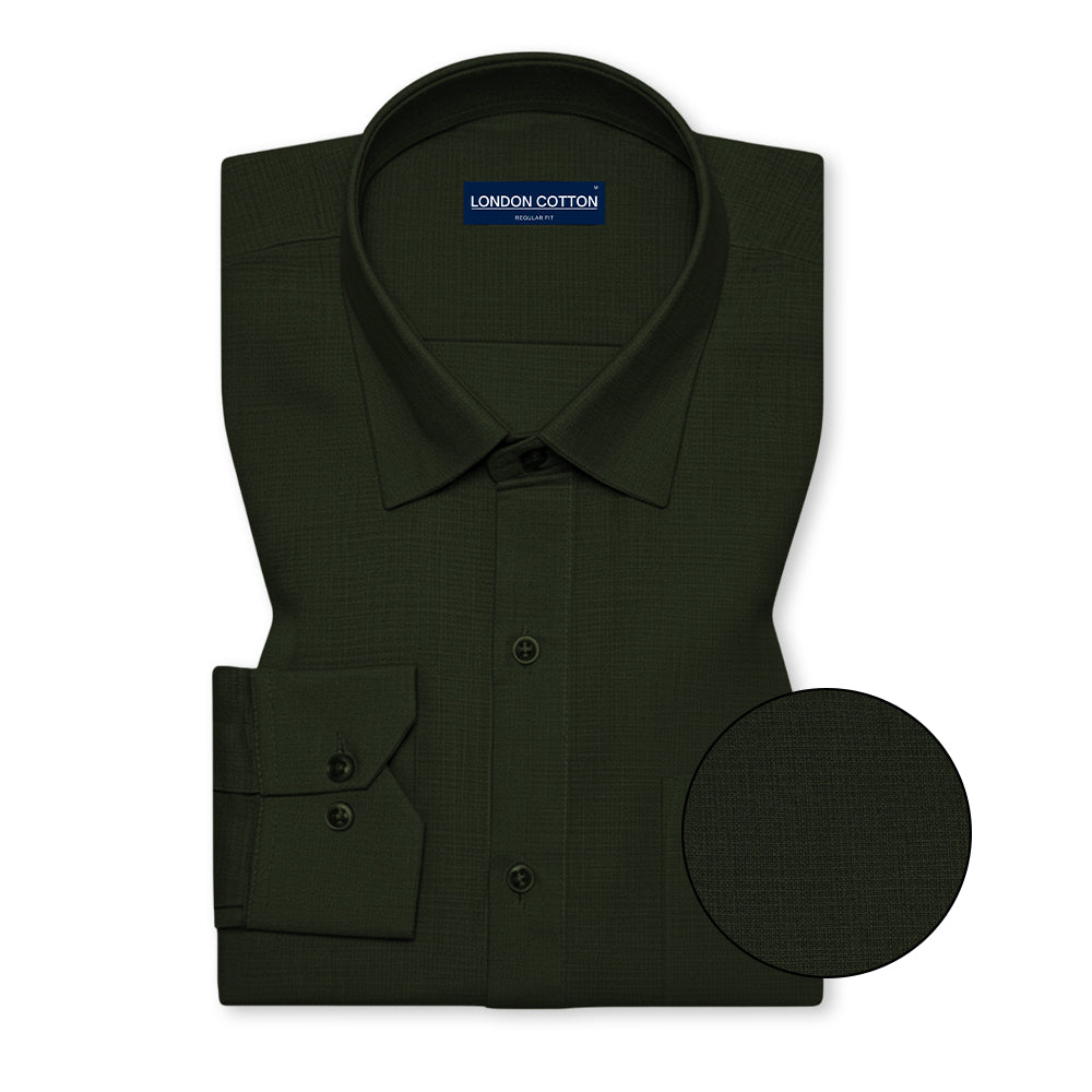 Bottle Green Textured Linen Shirt For Men
