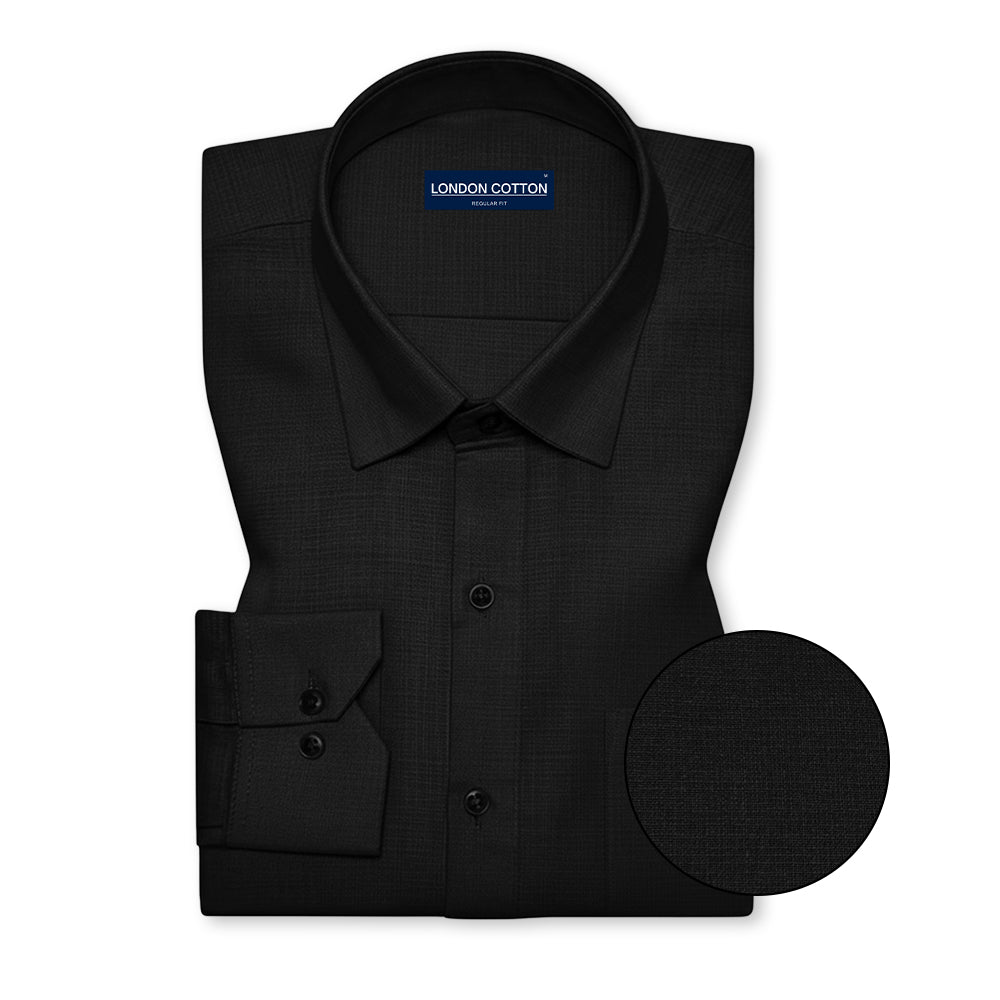 Black Textured Linen Shirt For Men