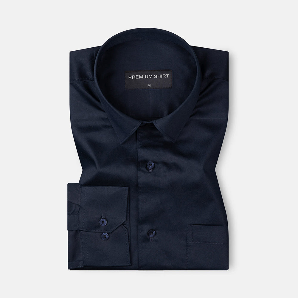 300GSM Deep Navy Premium Satin Shirt London Cotton 300GSM Deep Navy Premium Satin Shirt London Cotton