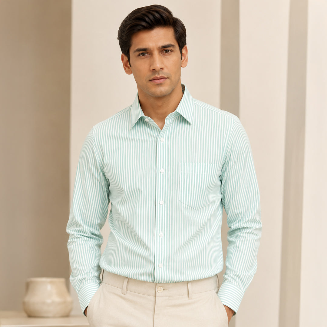 Sky Blue & Pista Stripe Oxford Pack of 2 Shirts For Men