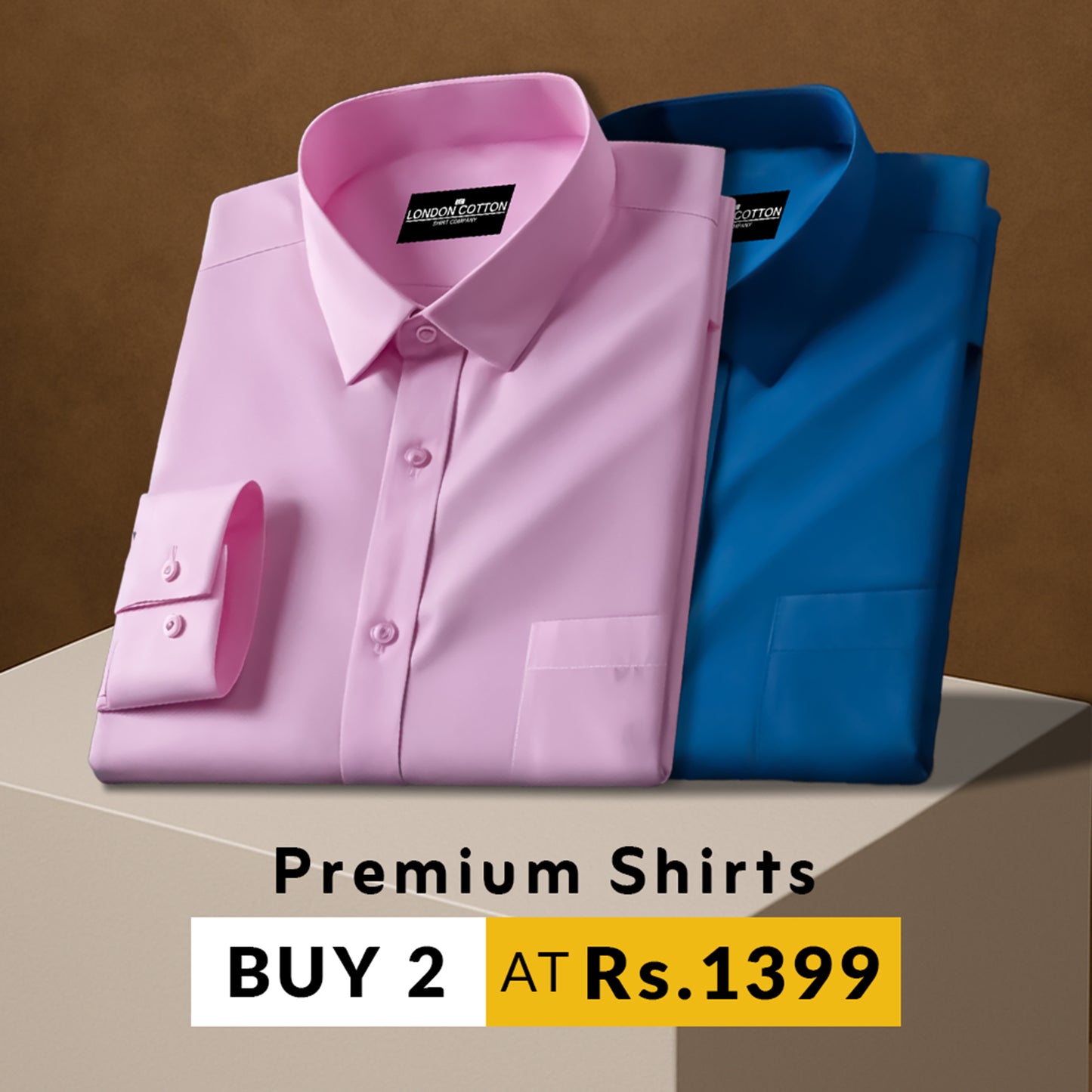 Pack of 2 Premium Cotton Solid Shirt for Man (Light Pink, Royal Blue)