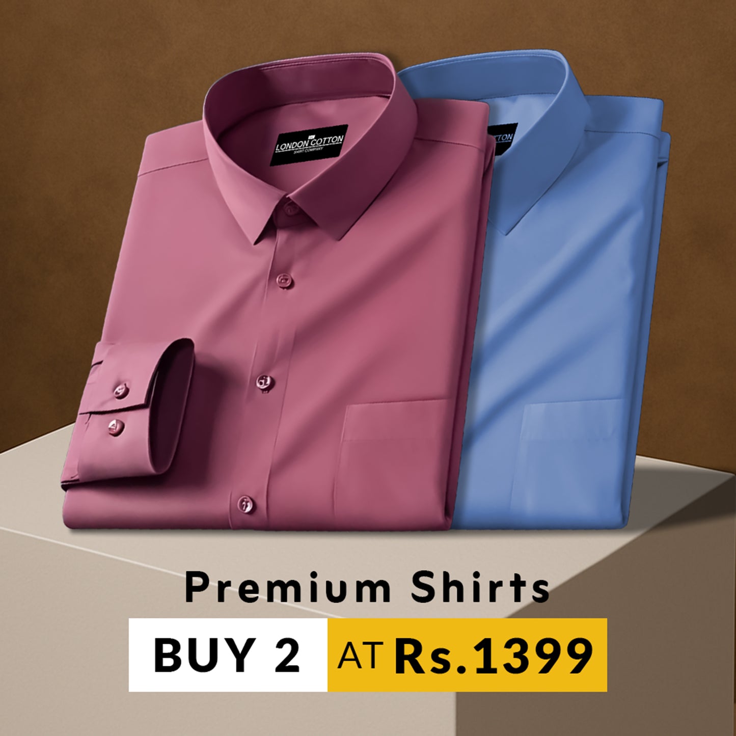 Pack of 2 Premium Cotton Solid Shirt for Man (Solid Pink, Denim Blue)
