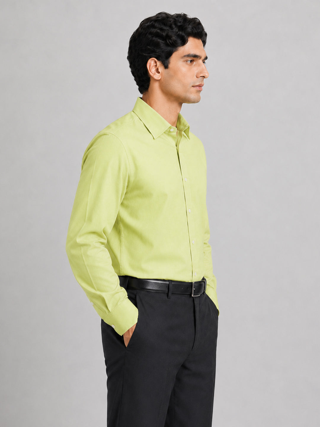 Pack of 2 Denim Blue & Lime Green Formal Oxford Cotton Shirt For Men