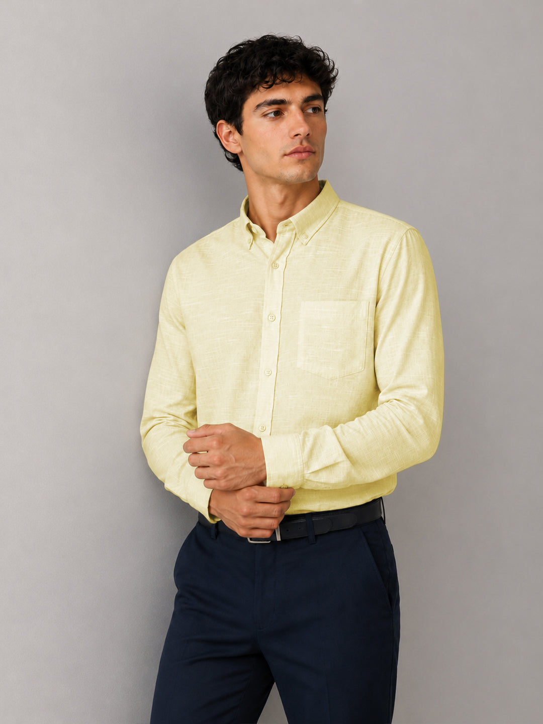 Soft Lemon Linear Linen Shirt