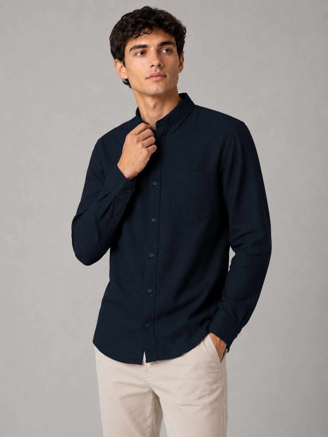 White & Navy Blue Linear Linen Pack of 2 Shirt