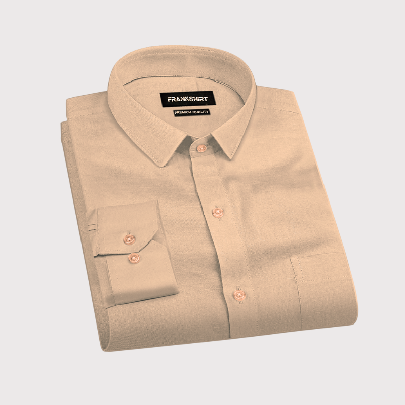 Cream Solid Linen Shirt for Man