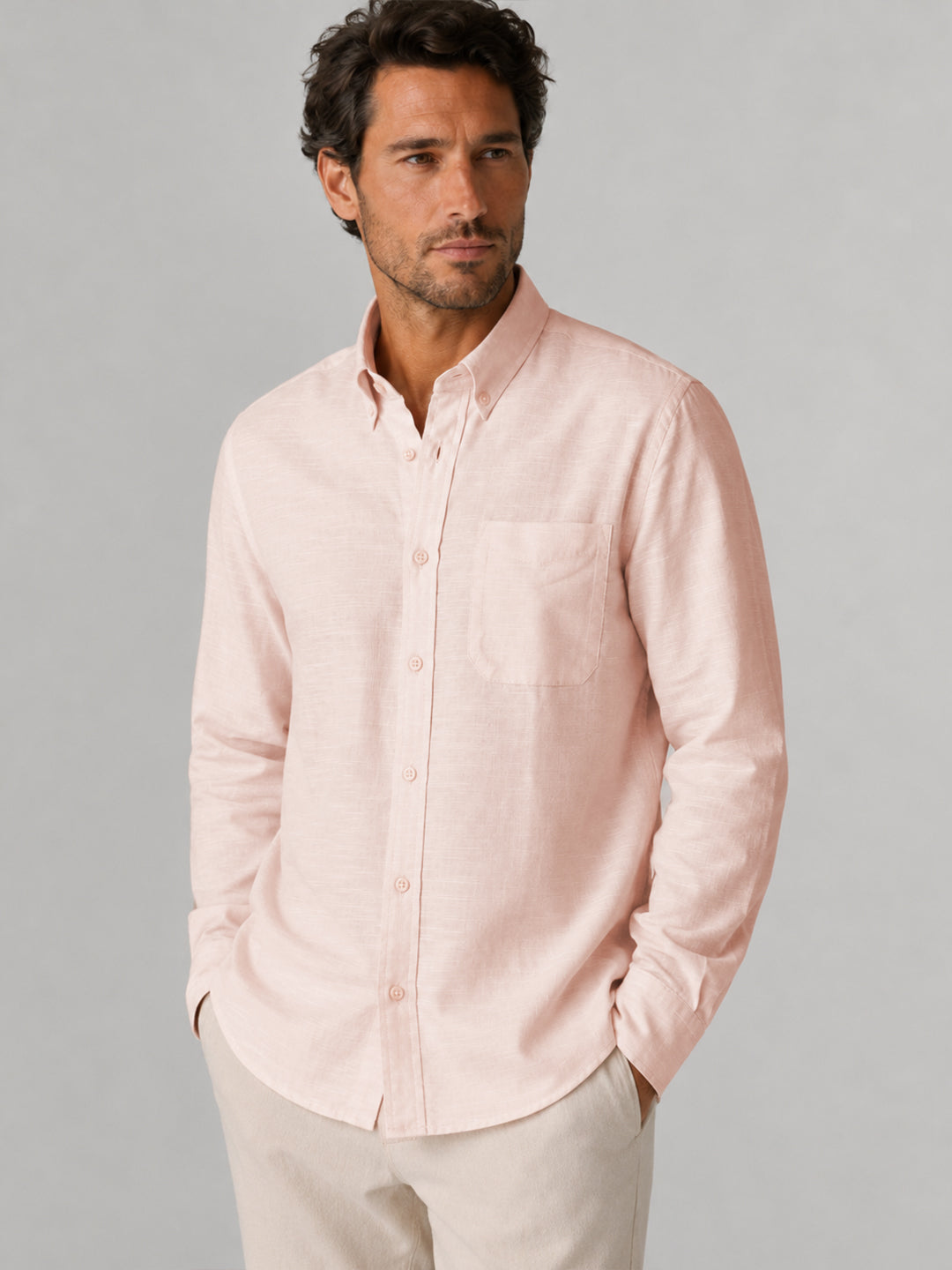 Peach Linear Linen Shirt