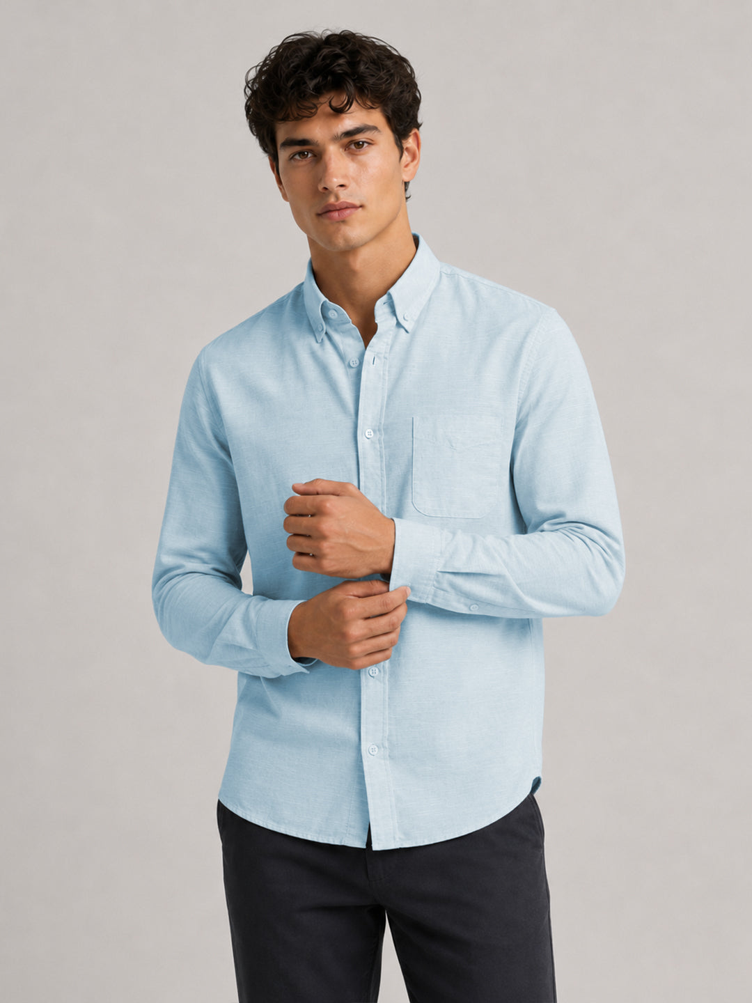 Navy Blue & Sky Blue Linear Linen Pack of 2 Shirt