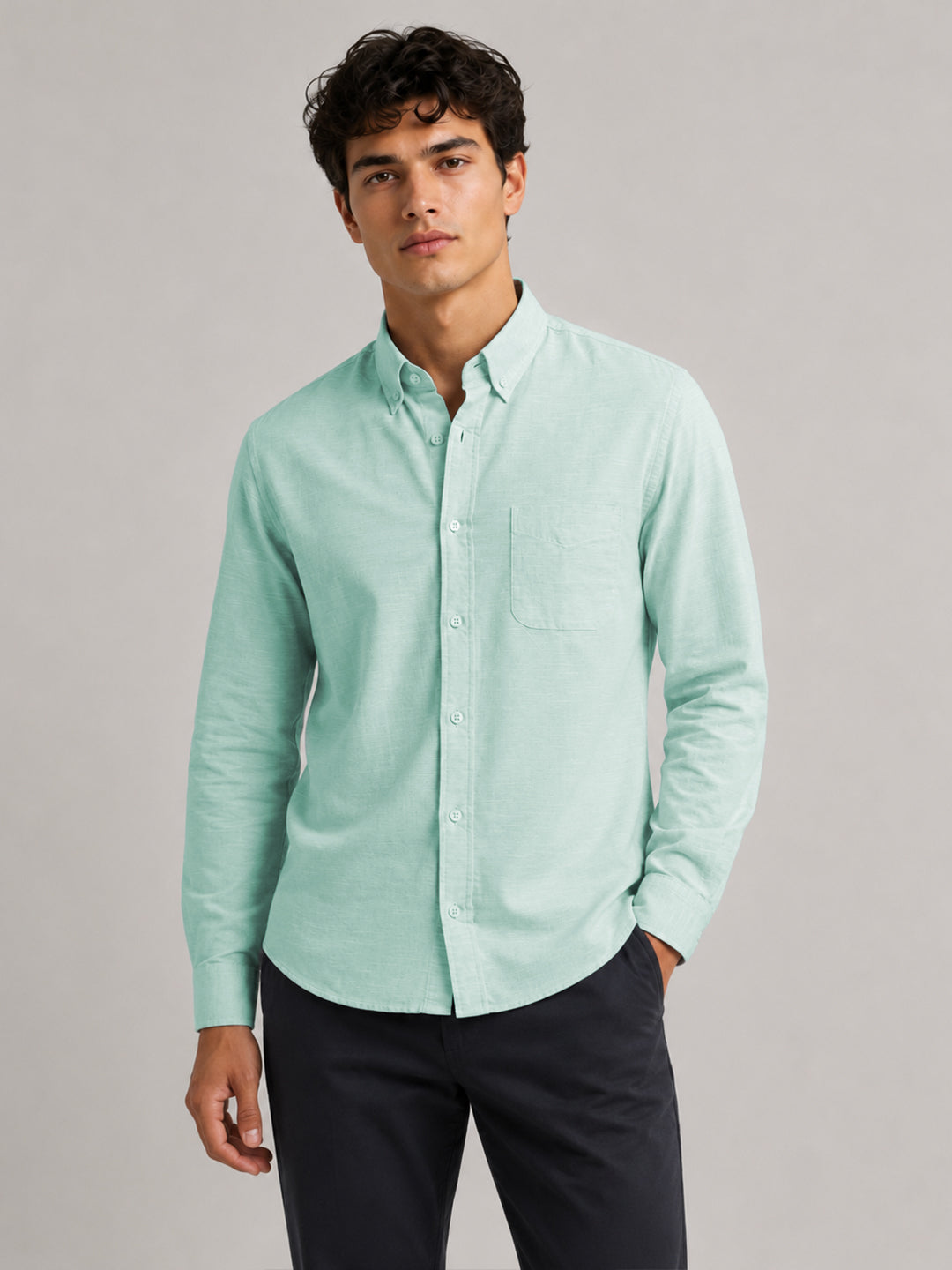 Turkish Blue Linear Linen Shirt
