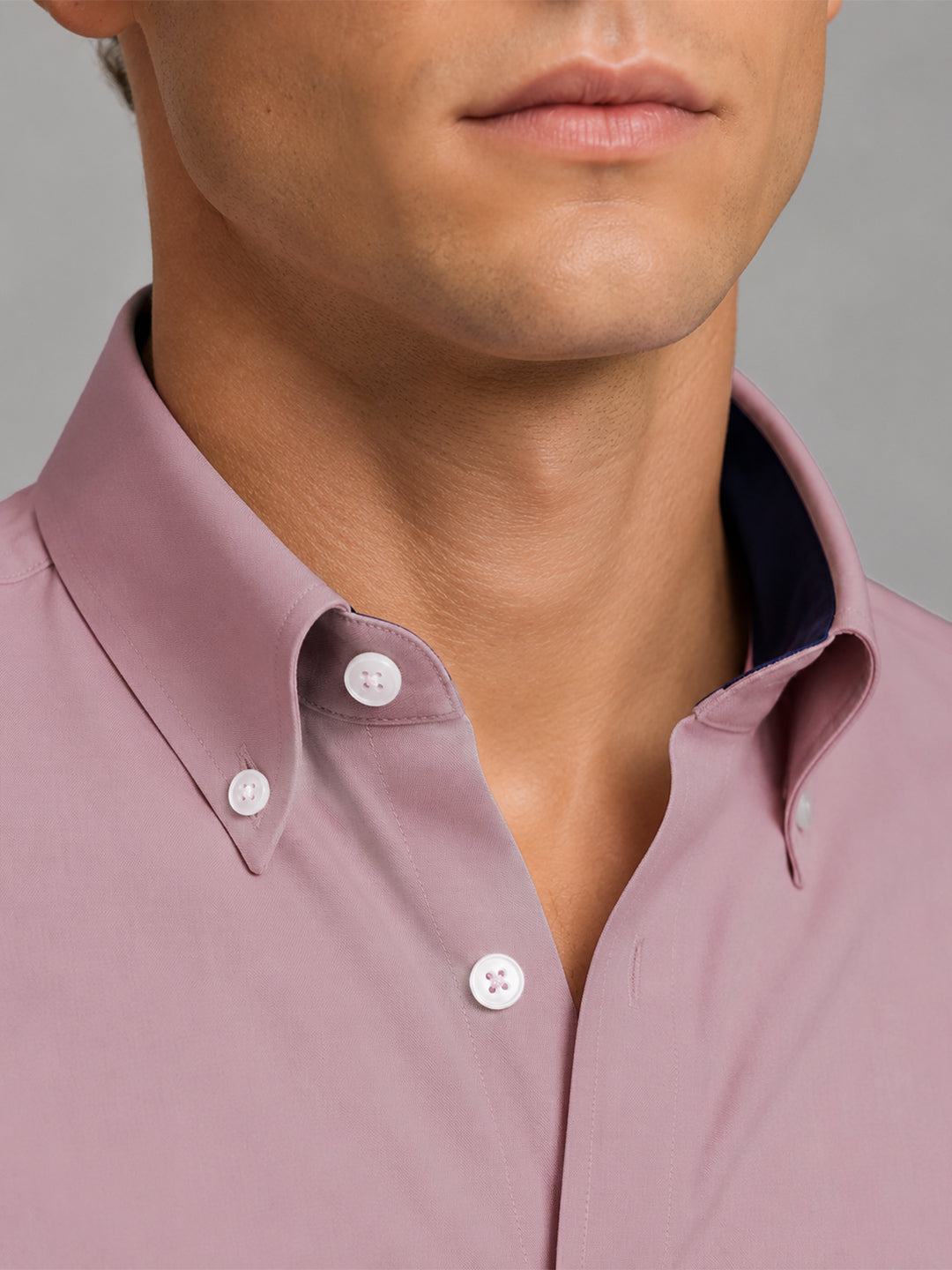 Rose Gold Satin Contrast Collar Shirt for Men