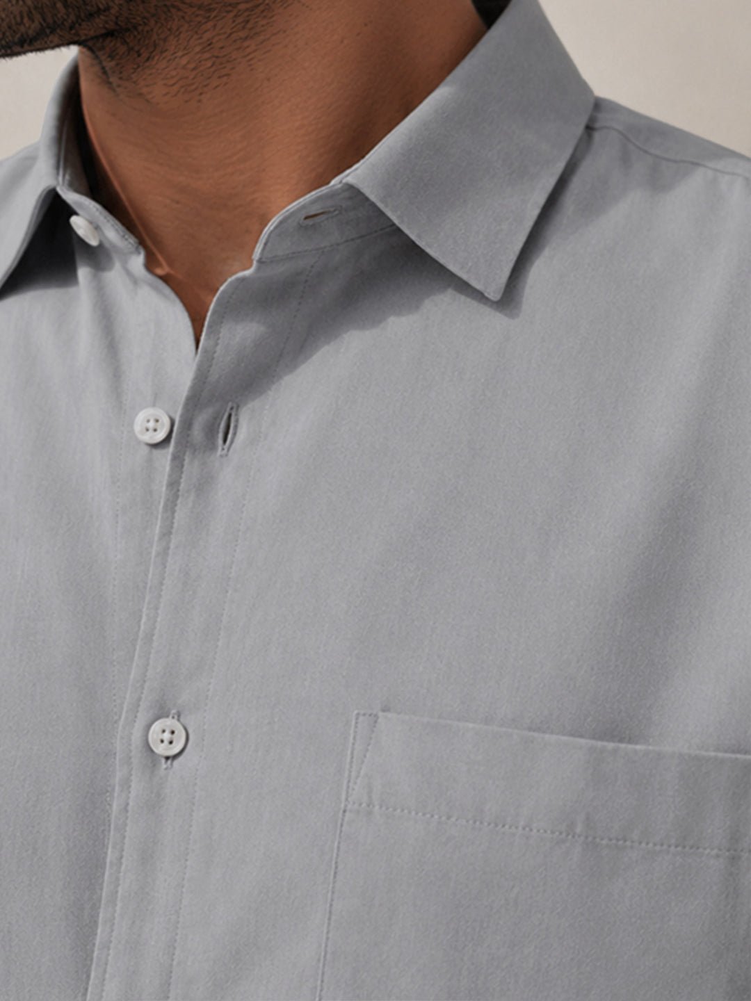 Half Sleeve Paper Cotton Silver Shirt for Men