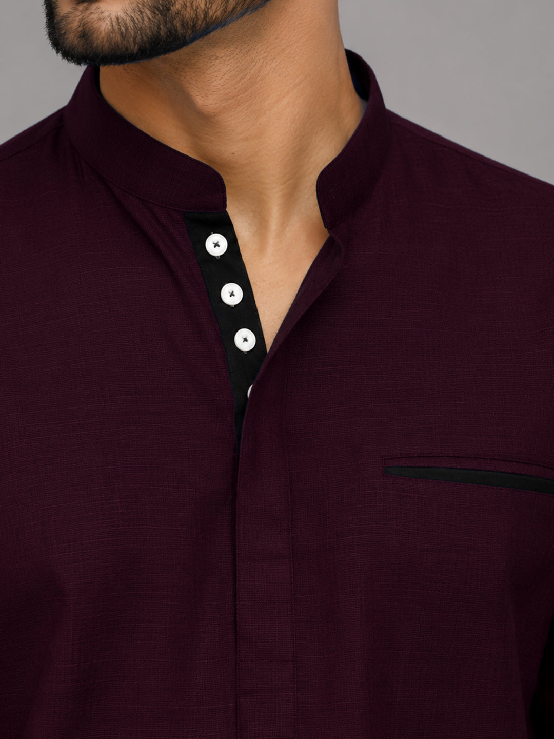 Urban Fit Wine Short Linen Kurta For Men