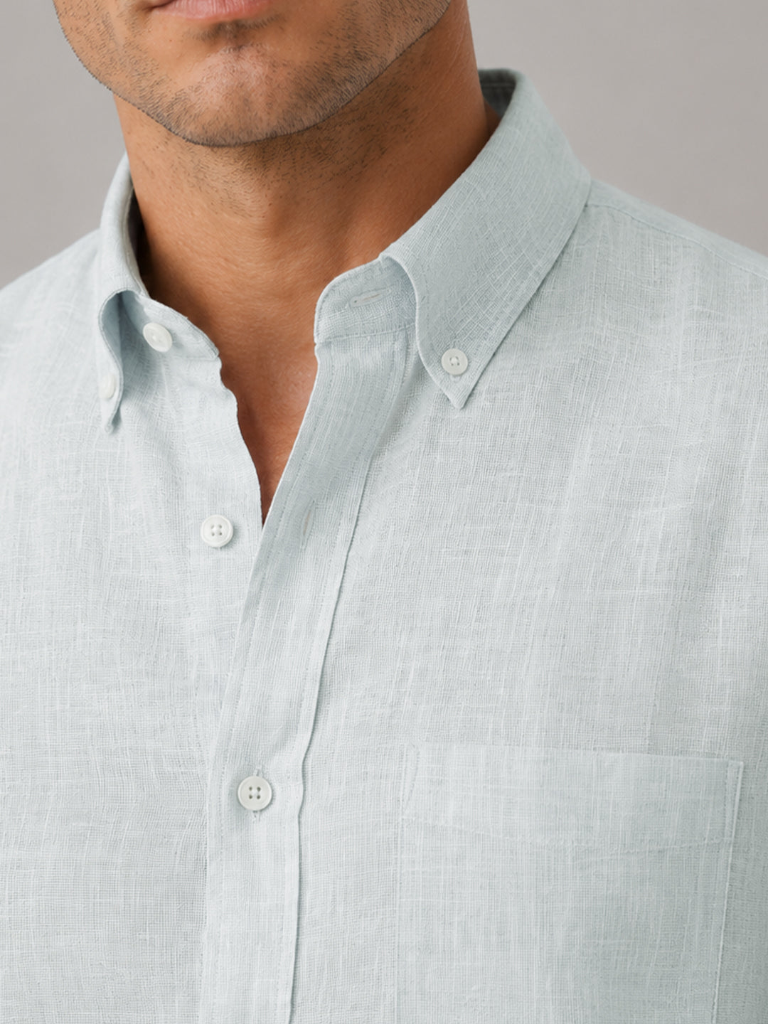 Turkish Blue Down Button Casual Linen Shirt
