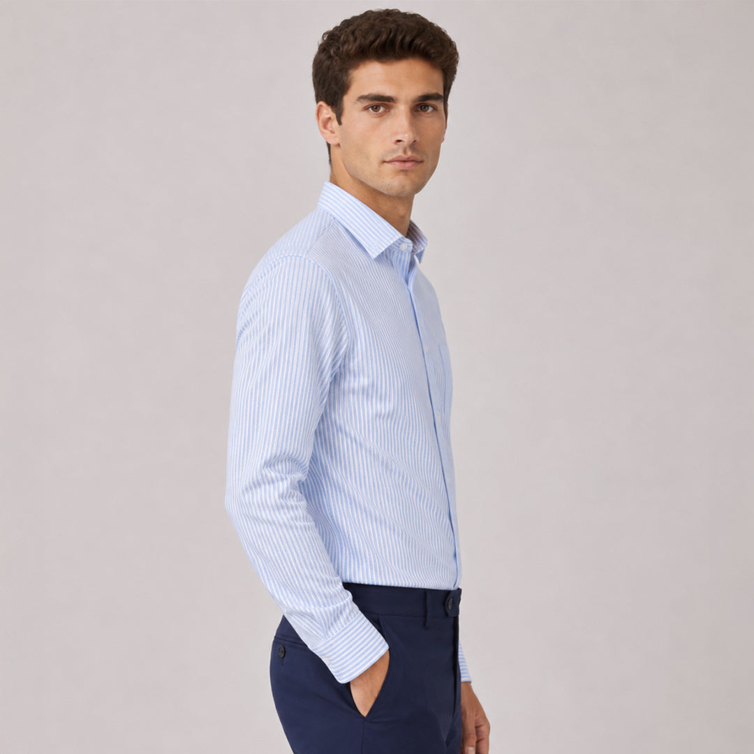 Cambridge Blue Stripe Oxford Premium Cotton Shirt For Men