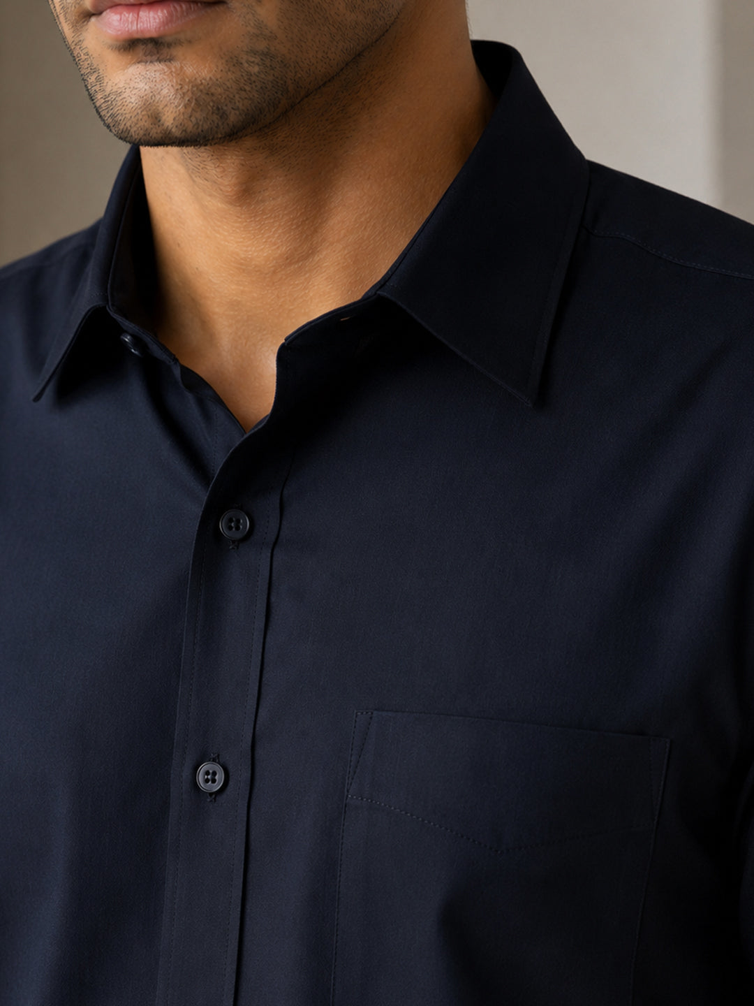 Half Sleeve Paper Cotton Deep Navy Shirt for Men