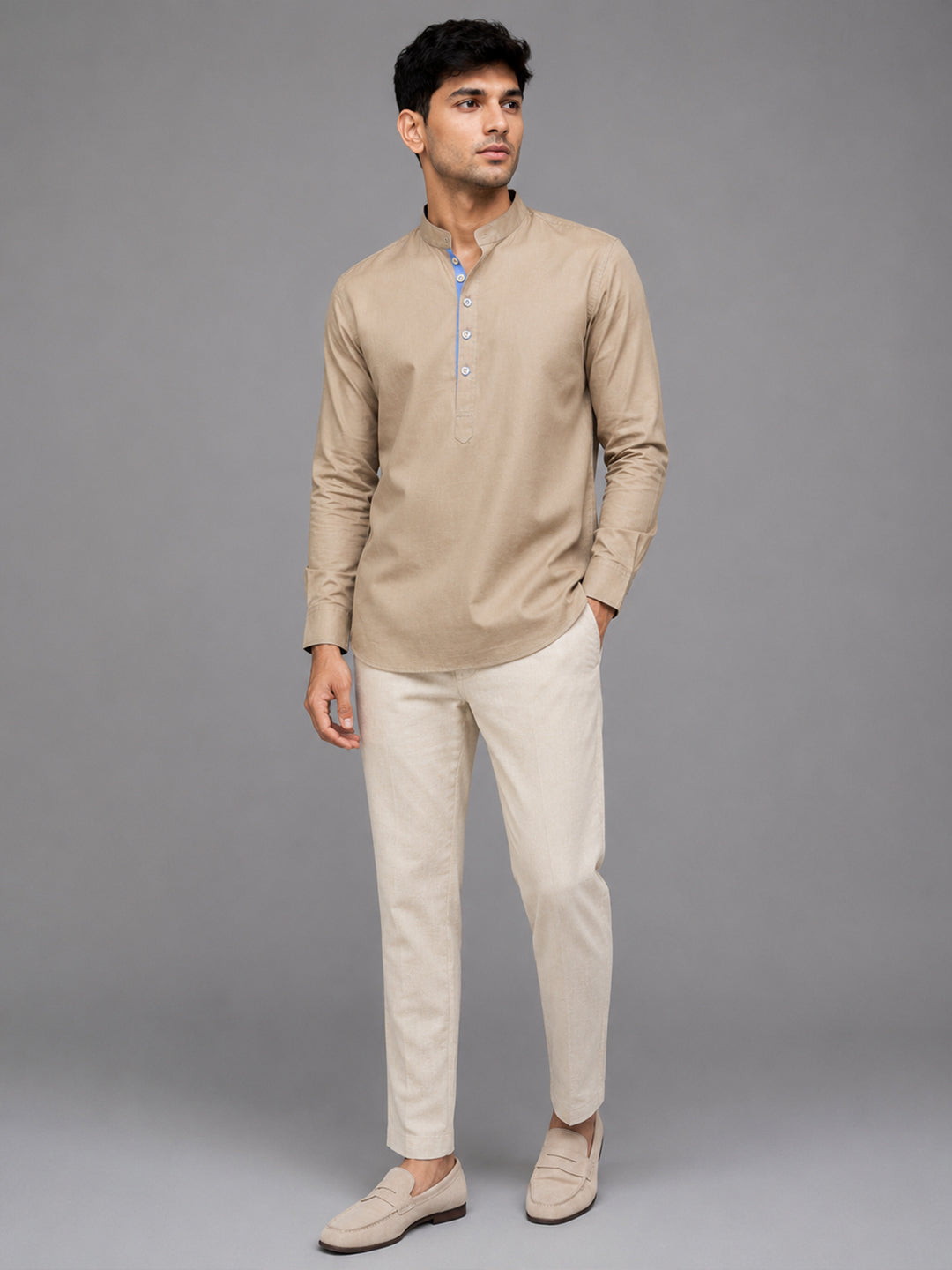 Cream Short Cargo Kurta For Men