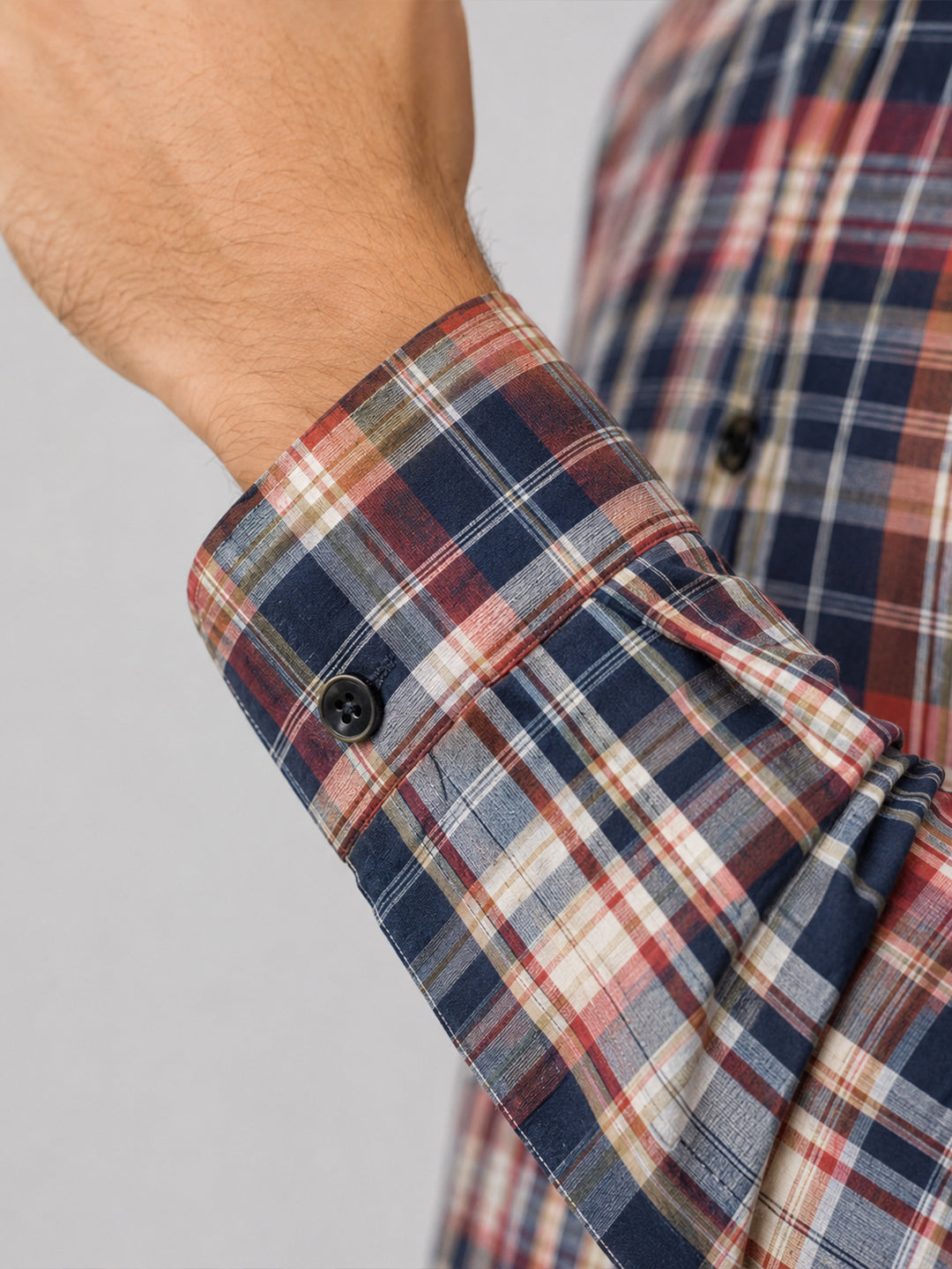 Crimson & Navy Tartan Check Cotton Shirt For Men