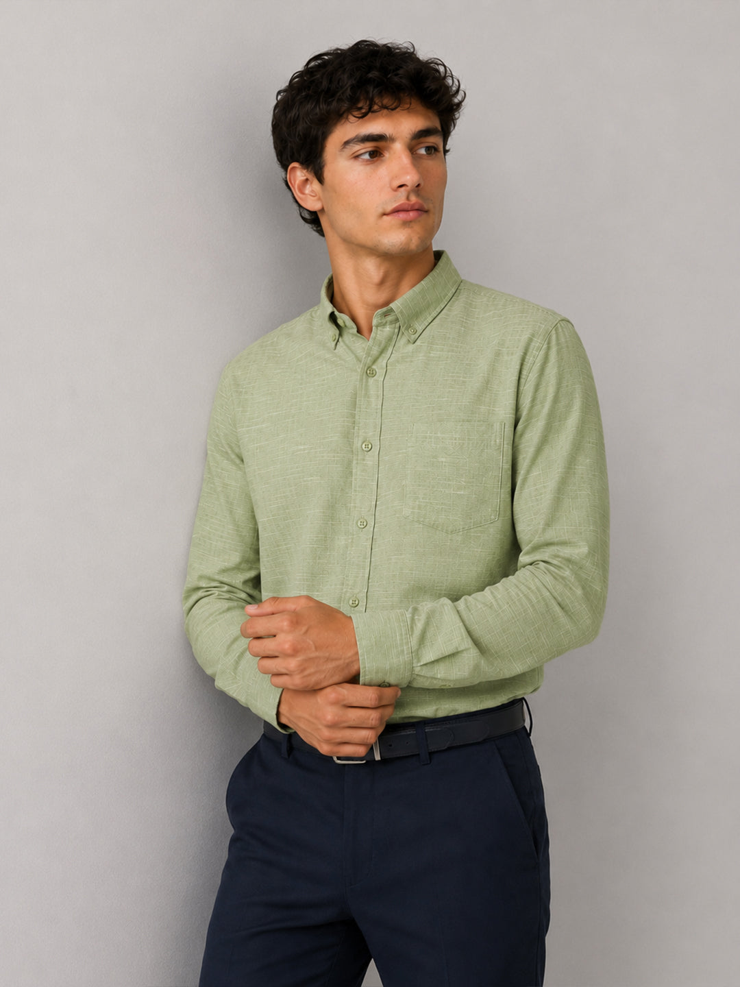 Soft Sage Linear Linen Shirt