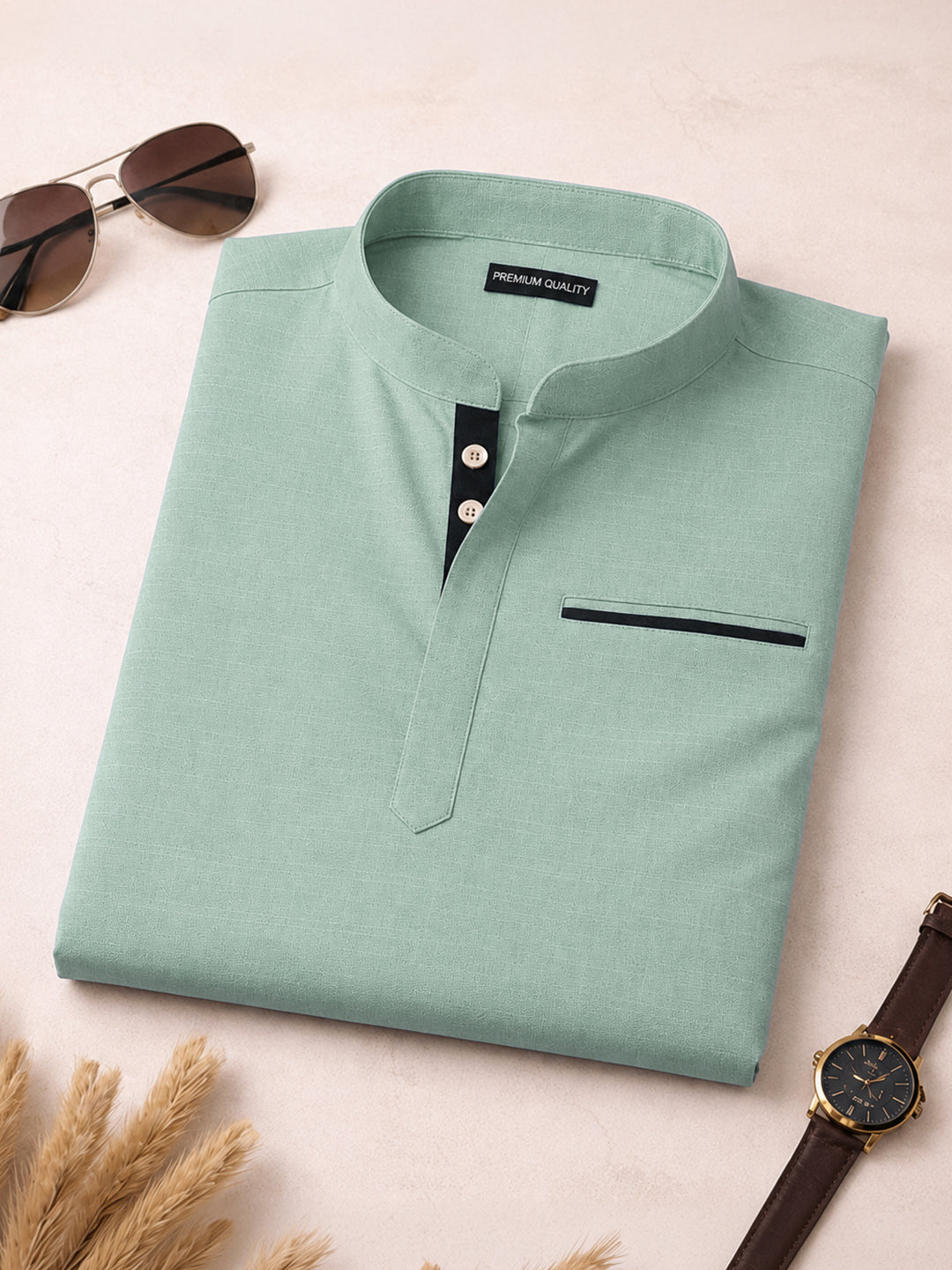 Pack Of 2 Urban Fit Bottle Green & Sea Green Short Linen Kurta For Men