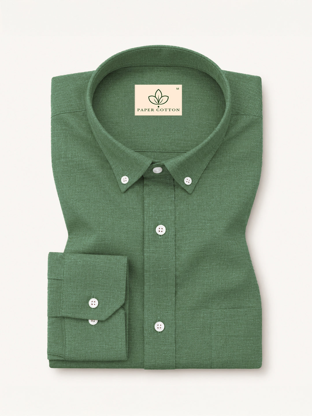 Green Down Button Casual Linen Shirt