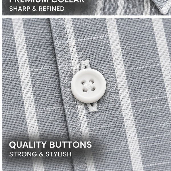 Men's Grey & White Striped Linen Textured Shirt – Regular Fit