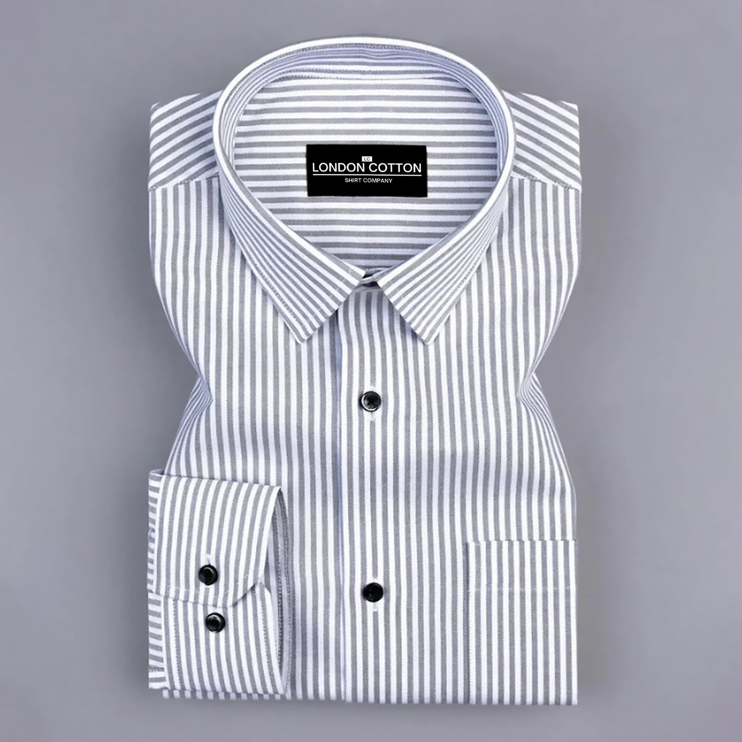Light Grey Stripe Oxford Premium Cotton Shirt For Men
