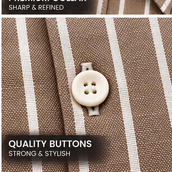 Men's Mocha Brown Striped Linen Texture Shirt – Regular Fit