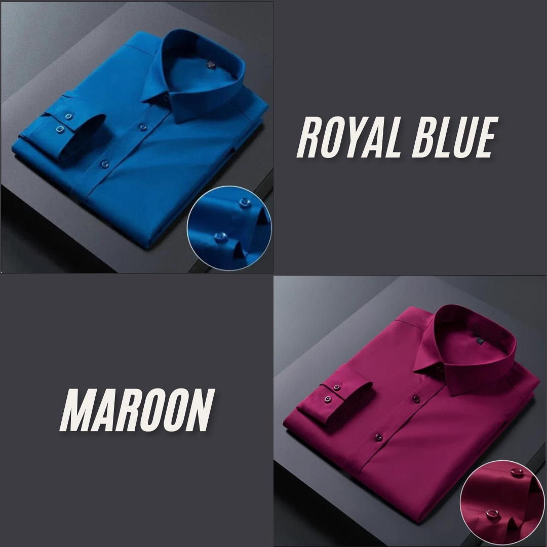 Pack of 2 Premium Cotton Solid Shirt for Man (Royal Blue, Maroon)