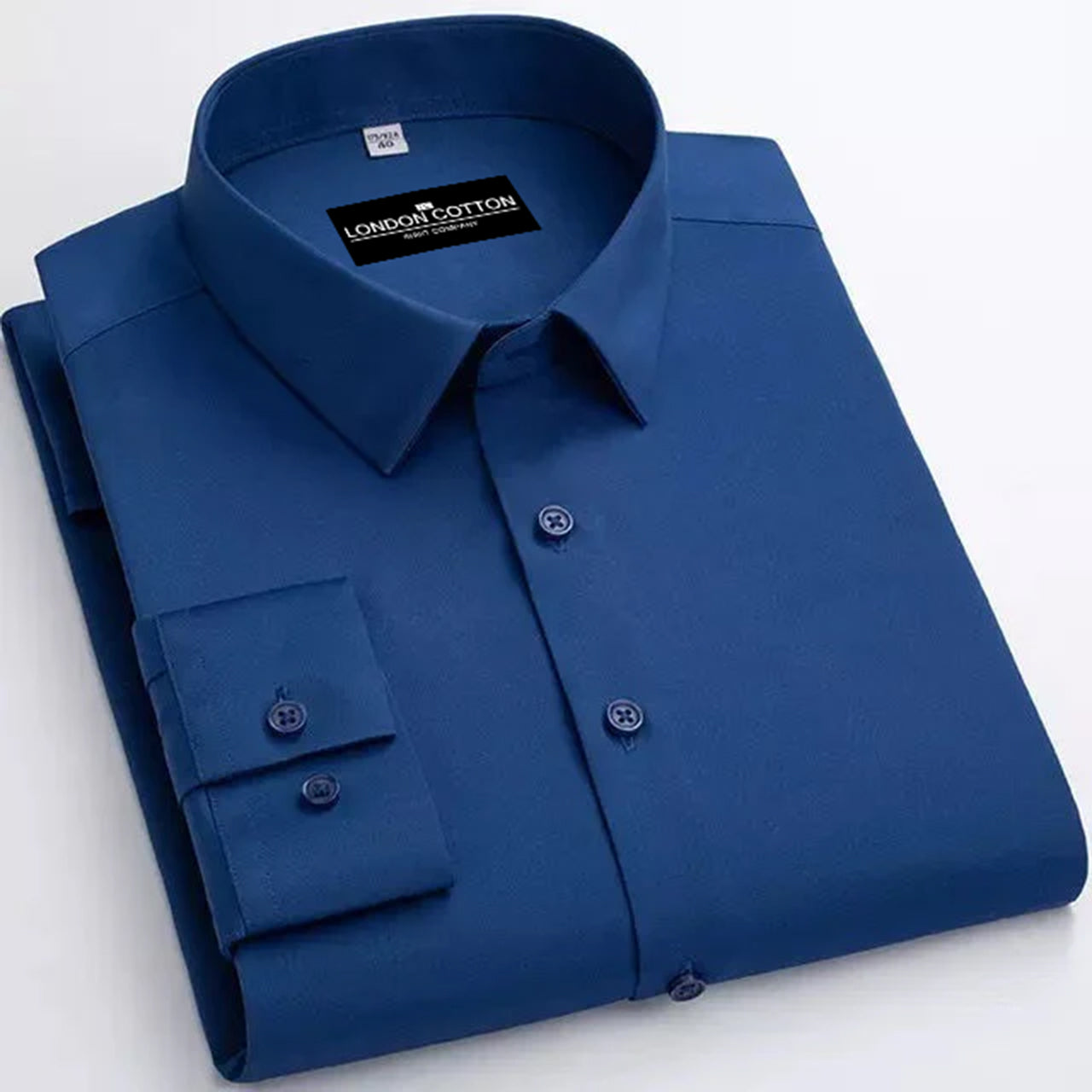 Classic Cotton Royal Blue Blend Solid Shirts For Man