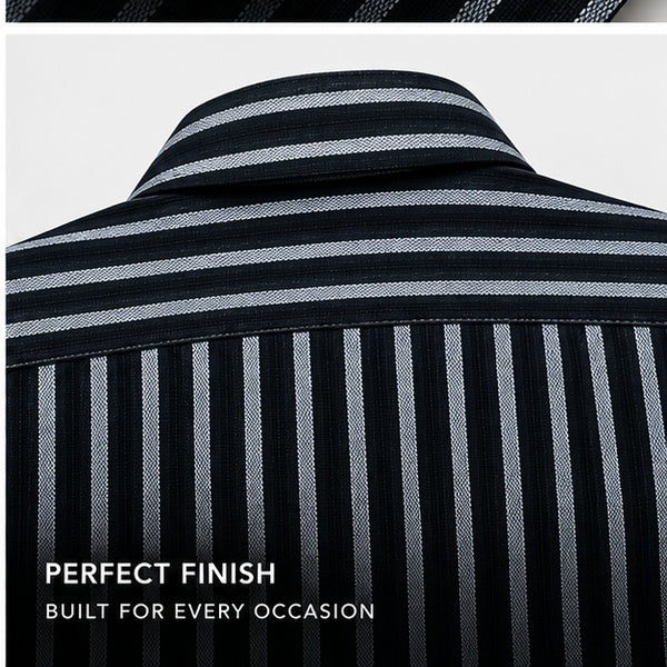 Black & White Textured Linen Striped Shirt – Regular Fit