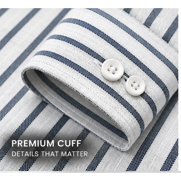 Men's Grey & Navy Blue Striped Linen Textured Shirt – Regular Fit