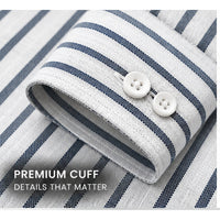 Men's Grey & Navy Blue Striped Linen Textured Shirt – Regular Fit
