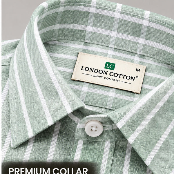 Men's Mint Green Striped Linen Textured Shirt – Regular Fit