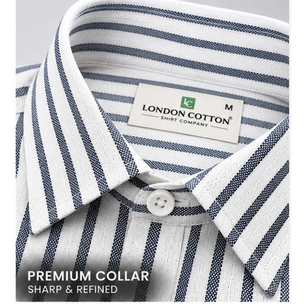 Men's Grey & Navy Blue Striped Linen Textured Shirt – Regular Fit