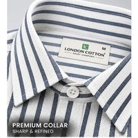 Men's Grey & Navy Blue Striped Linen Textured Shirt – Regular Fit