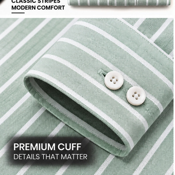 Men's Mint Green Striped Linen Textured Shirt – Regular Fit