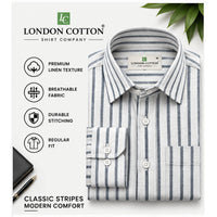 Men's Grey & Navy Blue Striped Linen Textured Shirt – Regular Fit