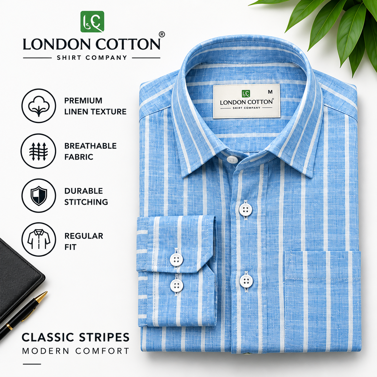 Men's Sky Blue Striped Linen Textured Shirt – Regular Fit