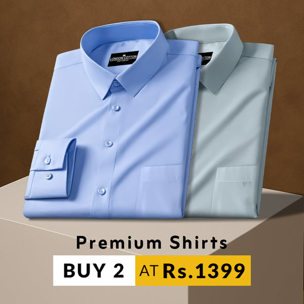 Pack of 2 Premium Cotton Solid Shirt for Man (Sky Blue, Pista)
