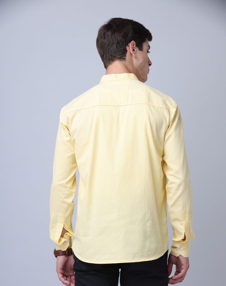 Chinese Collar Yellow Tailored Fit Cotton Casual Shirt for Man