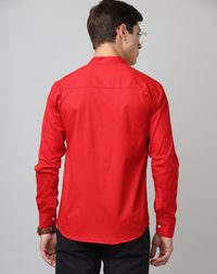 Chinese Collar Red Tailored Fit Cotton Casual Shirt for Man