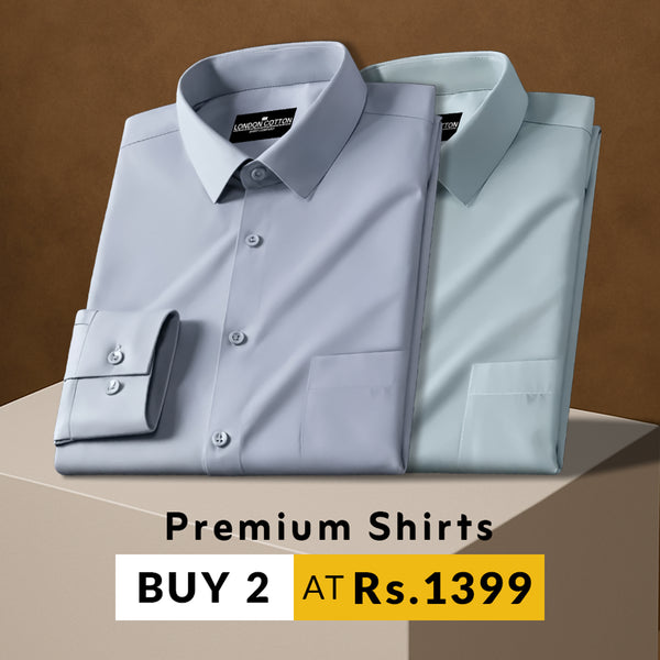 Pack of 2 Premium Cotton Solid Shirt for Man (Silver, Pista)