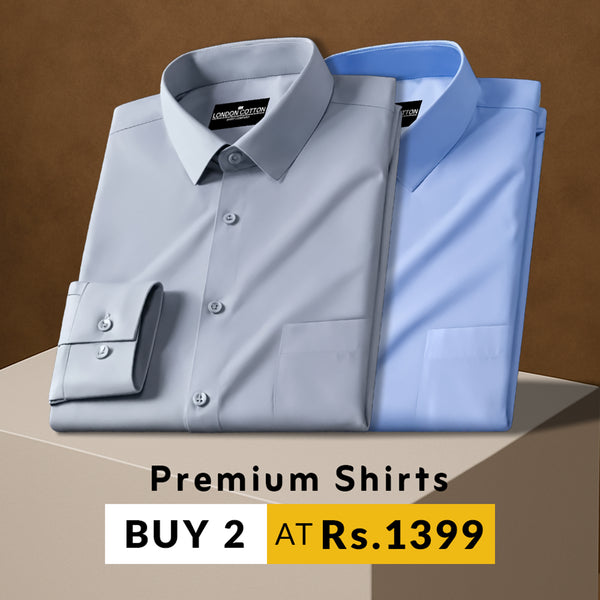 Pack of 2 Premium Cotton Solid Shirt for Man (Silver, Sky Blue)