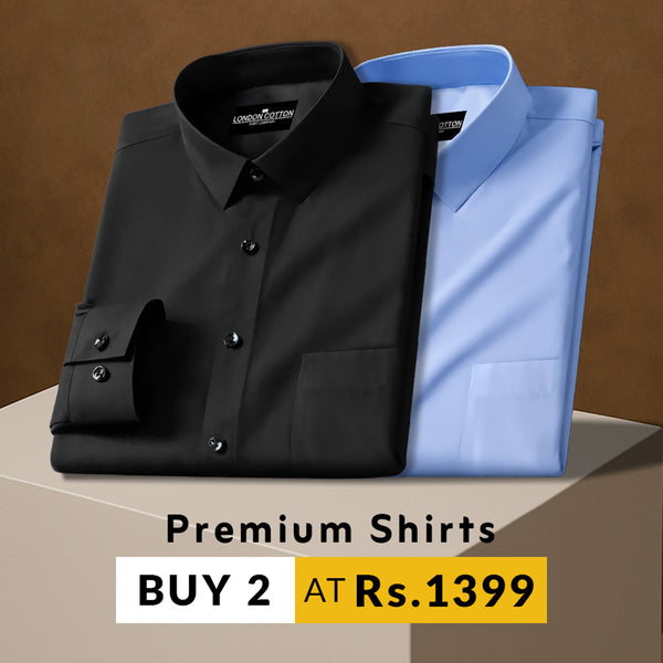 Pack of 2 Premium Cotton Solid Shirt for Man (Black, Sky Blue)