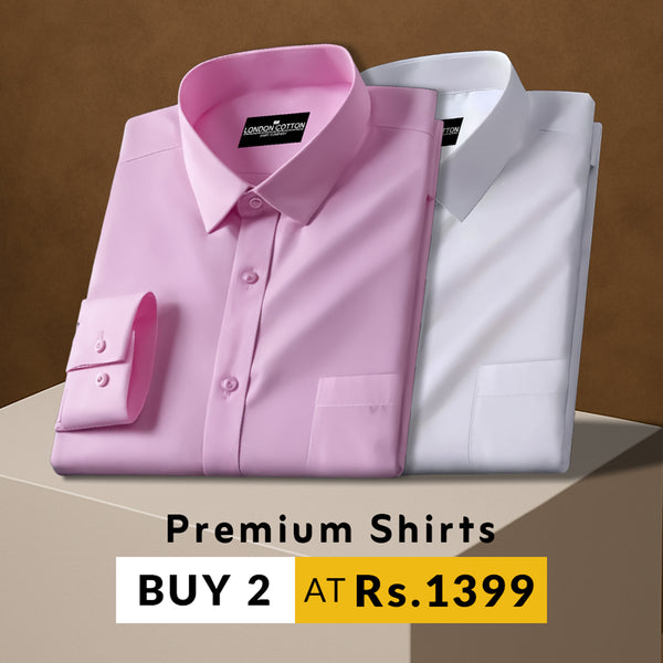 Pack of 2 Premium Cotton Solid Shirt for Man (Light Pink, White)