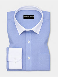 Pack of 2 Maroon Formal & Denim Blue White Collar Oxford Cotton Shirt For Men