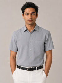 Half Sleeve Paper Cotton Silver Shirt for Men